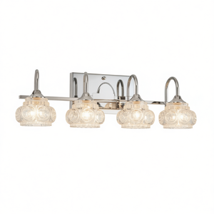 Vintage Crystal 4-<b>Light</b> Bathroom Vanity Fixture Nickel Finish Clear Glass Shades Warm White <b>Light</b> Surface Mounted - Product Image 1