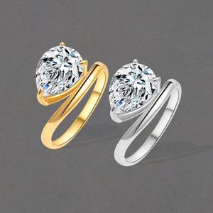 Anillo de Dedo Índice con Diamante Único en Forma de Gota de Agua, Estilo Europeo y Americano, Chapado en Oro, Joyería de Lujo Ligero para Boda - Product Image 1