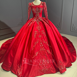 Dw0242 Impresionante Vestido de Quinceañera Rojo Satinado con Apliques de Encaje y Cuentas para Fiesta de 16 Años Jancember - Product Image 1