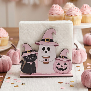 Porta Servilletas <span class=keywords><strong>de</strong></span> Mesa <span class=keywords><strong>de</strong></span> Madera 2D Desmontable con Diseño <span class=keywords><strong>de</strong></span> Esqueleto Fantasma Rosa para Halloween 2027, Decoración para Fiestas <span class=keywords><strong>en</strong></span> Interiores - Product Image 1