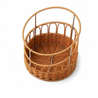 Panier de rangement en rotin tressé de style bohème, support ovale pour magazines, organiseur de cuisine avec cadre métallique, décoration d'intérieur faite à la main