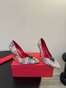 Black Leopard Head Genuine Leather Thin <b>Heels</b> Slip-On Anti-Slip Breathable Wedding Shoes Women's <b>Red</b> Pointed Toe Stylish Summer - Product Image 4