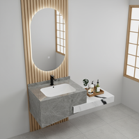 Éclairage LED moderne pour meuble-lavabo mural rectangulaire en dalle de roche pour salle de bain, vasque en céramique sans joint, meuble en dalle de roche