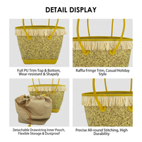 Sac fourre-tout personnalisable OUVERIE en cuir PU et cuir végétal avec pochette intérieure amovible à franges en raphia et fleurs ouvertes, avec fonction de positionnement GPS