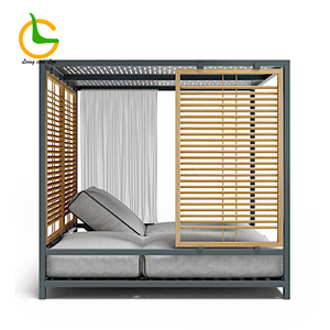 Meubles <span class=keywords><strong>de</strong></span> <span class=keywords><strong>jardin</strong></span> <span class=keywords><strong>de</strong></span> luxe pour terrasse extérieure à <span class=keywords><strong>baldaquin</strong></span> Structure en bois <span class=keywords><strong>de</strong></span> teck <span class=keywords><strong>Lit</strong></span> <span class=keywords><strong>double</strong></span> au design unique pour projet d'hôtel Chaise <span class=keywords><strong>de</strong></span> plage Chaise longue - Product Image 2