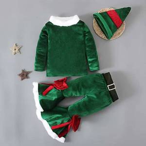 Traje de Navidad para Niña Pequeña, Pantalones de Felpa con Volantes, Gorro, Disfraz de Santa Claus, Modelo GCRS-010, Proveedor HP China - Product Image 5