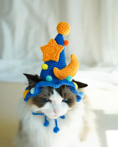 Gorro de Ganchillo Hecho a Mano para Mascotas, Diseño de Estrella y Luna, Ajustable, de Algodón, para Gatos, Ideal para Fotos de Vacaciones de Niños - Product Image 4
