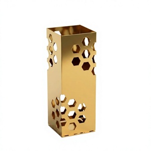 Porte-parapluies décoratif autoportant en métal doré découpé au laser, motif géométrique moderne en nid d'abeille, pour la maison et le bureau - Product Image 1