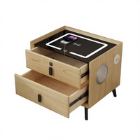 Table de Chevet Intelligente Minimaliste High-Tech avec Station de Recharge Sans Fil et Haut-Parleur, en Verre Trempé – Idéale pour Chambre, Appartement, Hôtel, Salon