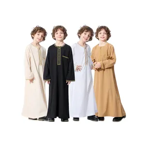 Vestido largo de Thobe Thawb musulmán para niño, caftán de manga larga para rezar, ropa islámica para estudiante de Dubái, barato, oferta