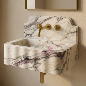 Évier de luxe en marbre Calacatta Viola fait <span class=keywords><strong>main</strong></span> avec crédence, mural, vasque en pierre naturelle sur mesure <span class=keywords><strong>pour</strong></span> salles de bain - Product Image 1