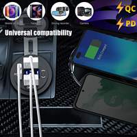 Chargeur USB de haute qualité à 3 ports 12V/24V, double prise USB 18W QC 3.0 et 20W PD USB-C pour voiture, moto, avec voltmètre et interrupteur d'alimentation