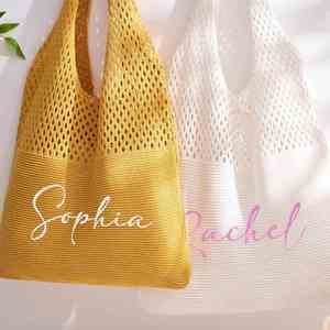 Custom Name Beach Tote <b>Bag</b>, Personalized <b>Bridesmaid</b> <b>Gifts</b> for Bachelorette Party, Handmade Crochet Purse, Summer Vacation <b>Gift</b> - Product Image 2