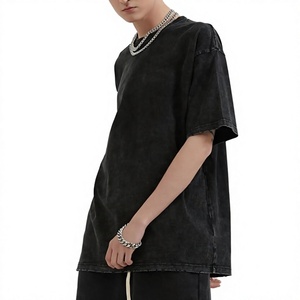 เสื้อยืดโอเวอร์ไซส์ผ้าฝ้าย 100% สไตล์วินเทจสำหรับผู้ชาย ล้างสีแบบแอซิดวอช คอทรงโอ ทรงหลวม ระบายอากาศได้ดี แห้งเร็ว สไตล์ไฮสตรีท - Product Image 2