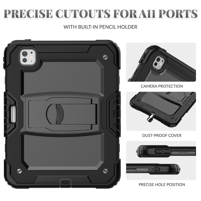 Heavy Duty Tablet Cover Case for iPad Pro 13 M4 2024 with Rugged Silicone and Stand