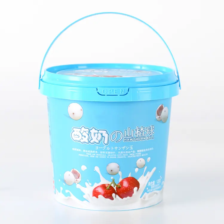 Aangepaste Plastic Pp 1.5l Popcorn Koekjes Plastic Emmer Container Met Fraudebestendig Slot Deksel En Handvat