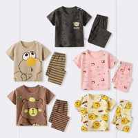 Ensemble de vêtements de détente pour enfants, garçons et filles, en coton, manches courtes, imprimé de dessins animés, pyjama deux pièces, vêtements de nuit, mignon, unisexe, pour tout-petits et enfants