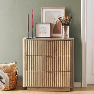 Brooklyn <strong>3</strong> <strong>Drawer</strong> Bedroom Modern <strong>Chest</strong> <strong>of</strong> <strong>Drawers</strong>, Wood Tall Nightstand, Waveform Fluted Side Table - Product Image 1