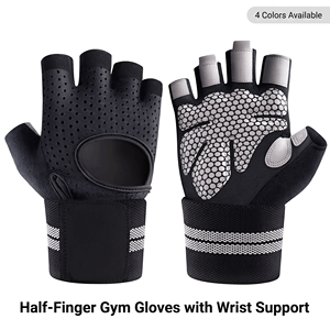 Gants <span class=keywords><strong>de</strong></span> <span class=keywords><strong>sport</strong></span> demi-doigts respirants avec support <span class=keywords><strong>de</strong></span> poignet pour hommes et femmes, idéaux pour le cyclisme en extérieur, l'haltérophilie, l'escalade, et absorbant les chocs - Product Image 1