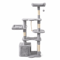 Arbre à chat en peluche grise en gros, 145 cm, tour à chat multi-niveaux avec poteau à gratter en corde de sisal, maison pour chat, perchoir supérieur, OEM