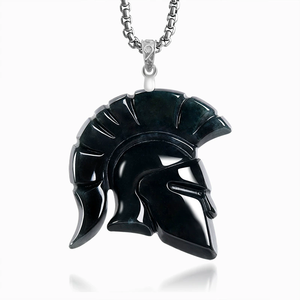 Colgante de jade natural de Myanmar auténtico con forma de casco de guerrero espartano y gallina, jade de grado hielo, plata S925, estilo hip-hop personalizado - Product Image 3