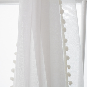 Blanc <span class=keywords><strong>Organza</strong></span> Sheer Tulle Pom Pom Rideaux Pompon Design Fenêtre Décor avec Gland pour Salon Rideau <span class=keywords><strong>Voilage</strong></span> - Product Image 2