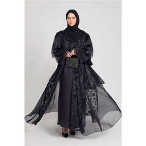 Robe Abaya en Chiffon Luxueuse avec Perles Brodées Personnalisées, Double Couche, Manches Longues, Cape Abaya Ouverte pour Femmes Musulmanes - Product Image 1