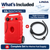 Réservoir de carburant marin portable en HDPE de 53 L avec roues, capteur de niveau de carburant et tuyau de carburant à connecteur unique pour bateau hors-bord