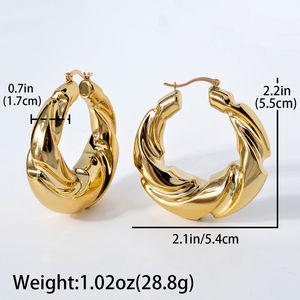 Boucles d'oreilles créoles torsadées en cuivre plaqué or 14 carats de haute qualité, style bohème tendance pour femmes - Product Image 2