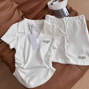 <span class=keywords><strong>Polo</strong></span> da donna abbigliamento sportivo con pieghe sulle spalle, aderente alla vita e snellente, gonna corta antiscivolo, abbigliamento da Yoga - Product Image 1