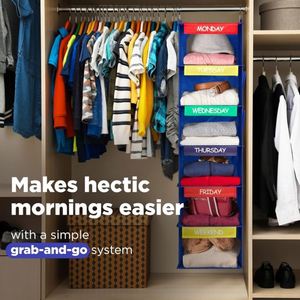 Non-Woven 6-Tier Hanging Closet Organizer with Iron Frame Weekly Clothing Storage with Side Pockets Kids Foldable Closet Shelves - Product Image 4
