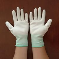 Guantes de Seguridad Antiestáticos de Nailon Blanco, Gris y Negro con Recubrimiento de PU, Dedos Recubiertos, Libres de Polvo, No Desechables, Antideslizantes