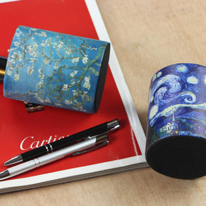 Digitally printed pattern PU leather pen <b>holder</b>, Instagram-worthy desktop organizer for <b>makeup</b> brushes, round pen box storage - Product Image 5