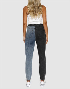2022 personnalisé <span class=keywords><strong>jean</strong></span> deux tons Denim noir et bleu <span class=keywords><strong>taille</strong></span> <span class=keywords><strong>haute</strong></span> personnalisé lavé <span class=keywords><strong>jean</strong></span> femmes <span class=keywords><strong>Jean</strong></span> pantalon - Product Image 4