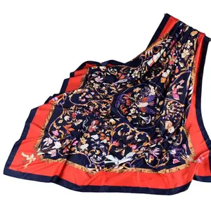 Coton sergé 130 carré imprimé de haute qualité dunhuang style chaud populaire grande taille 130 cm et jungle foulards designer styles de foulard