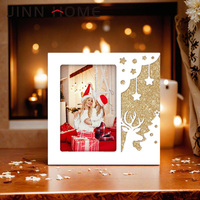 Cadre photo sur le thème de Noël - Décoration en forme d'étoile dorée scintillante et de renne découpé pour les photos de famille de Noël
