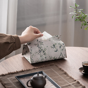 Boîte à mouchoirs brodée en brocart de style chinois, en coton et lin, pour la salle de thé, utilisation sur le bureau - Product Image 1
