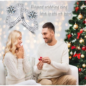 Anillo de Bodas de circonita cúbica redonda de moissanita imitada, anillo de compromiso Chapado en platino para mujer, joyería antideslustre - Product Image 6