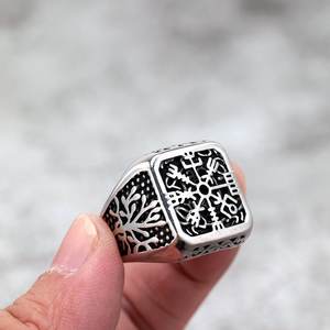 Nordic Vintage Stainless Steel Men's <b>Ring</b> Hollow Tree Of Life Compass Design Hip Hop Style Gift Jewelry - Product Image 4