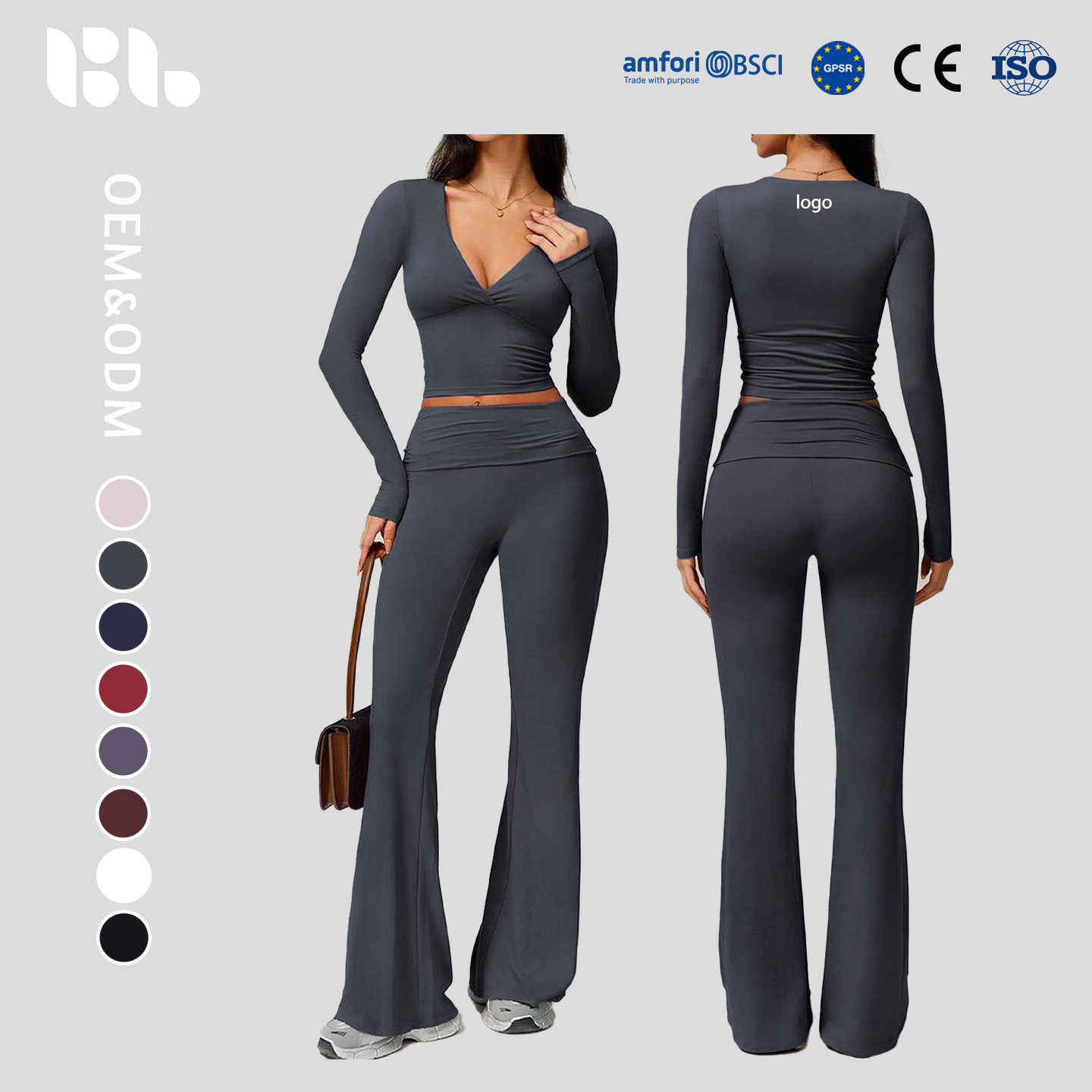 Women's New Fashion Long Sleeve Yoga Top & Pants Set Quick Dry 2 Piece Tracksuit for Pilates Fitness