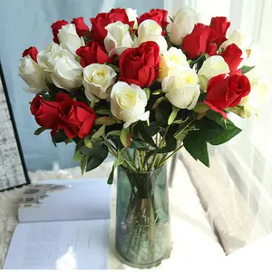 Bouquet de roses artificielles en soie, fausses fleurs, roses blanches, jaunes, bleues, arc-en-ciel, simples, rouges, vente en gros, 5 pièces