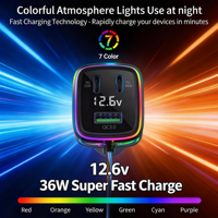 Cargador de Coche GXY Rápido USB C PD para Encendedor de Cigarrillos 12-24V con Indicador LED de Voltaje y Cable Retráctil Portátil