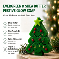 Savon artisanal en forme de sapin de Noël au beurre de karité et huile de pin, végétalien, sans sulfate, idéal pour les cadeaux de Noël, décoration de salle de bain