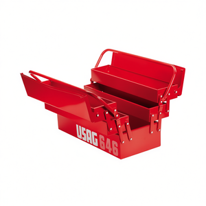Usag 646 Tool Box Red Metal <b>Storage</b> Organizer With Handle And Tray For <b>Workshop</b> Use - Product Image 2