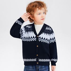 <span class=keywords><strong>Cardigan</strong></span> en tricot à col en V pour enfants avec motif géométrique en zigzag - Noir et blanc, <span class=keywords><strong>cardigan</strong></span> décontracté pour garçons en bas âge pour l'automne et l'hiver - Product Image 3
