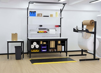 Station d'emballage ergonomique Detall PackingStation, élévation électrique de 720 à 1200 mm, plateau en acier, tapis anti-fatigue, certifiée CE