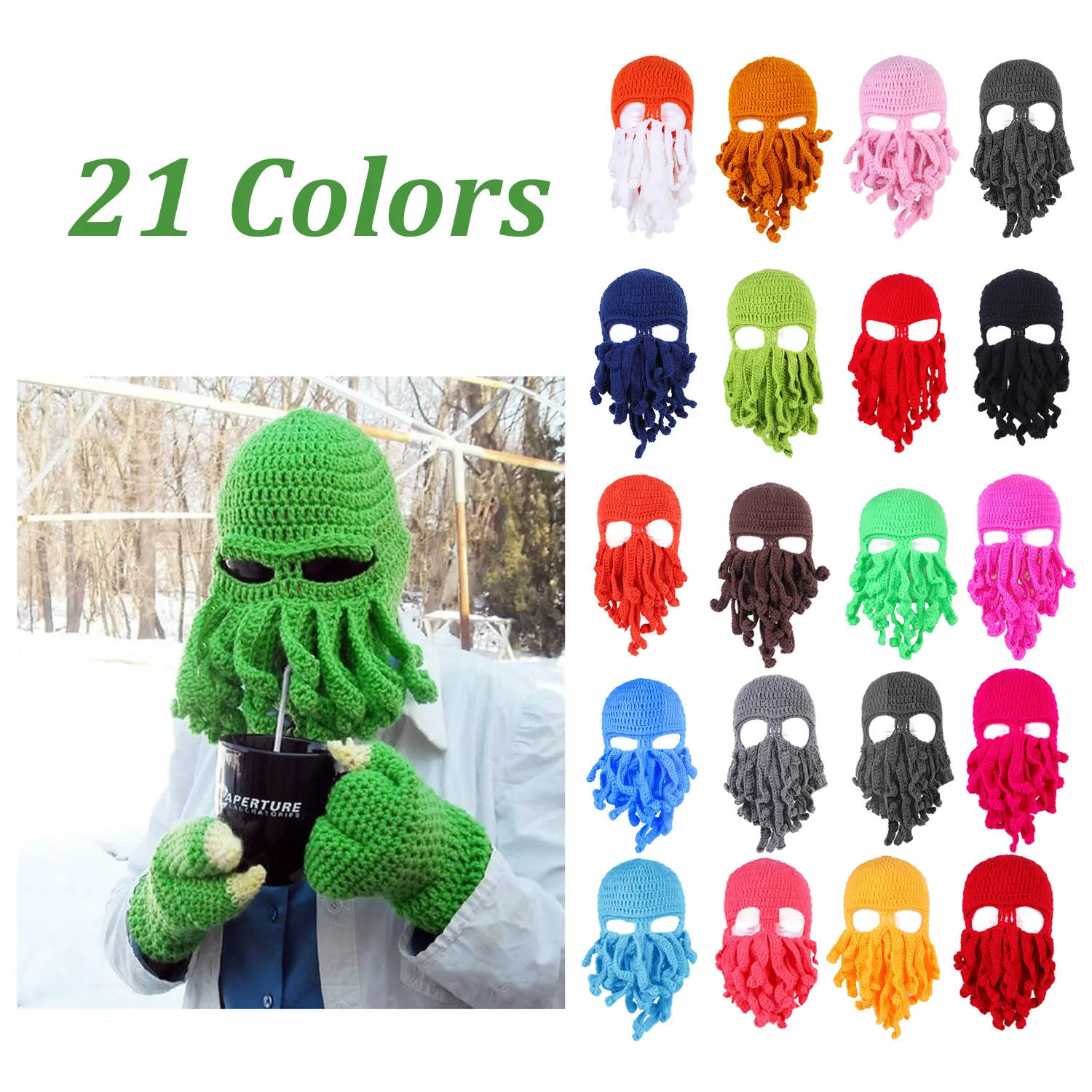 WD-A206 Ski Mask Custom Logo Handmade Funny Tentacle Octopus Hat Crochet Cthulhu Beard Hat