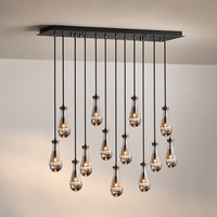 Lustre suspendu moderne en verre en forme de goutte d'eau, finition laiton, pour projets de hall d'hôtel et de salle à manger