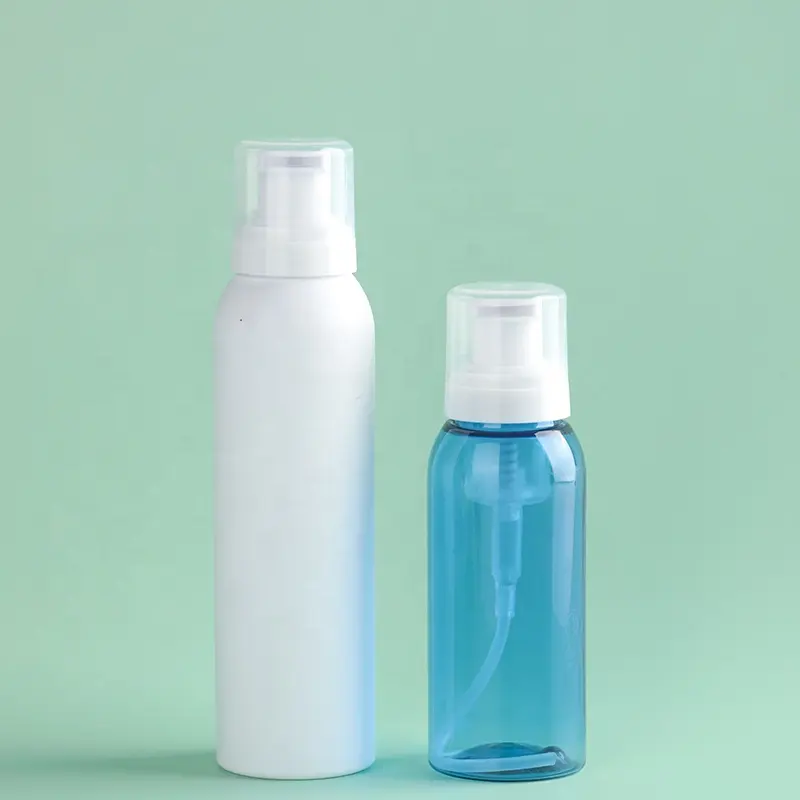 Recycle Material PET 100ml 180ml Blue Cosmo Round PET PCR Foam Bottle Foaming Dispenser Pump Cosmetic Use