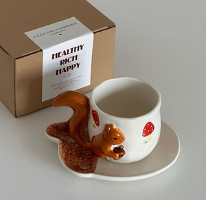 Caffè Creativo di Alta Qualità, Nuovo Stile Trendy, con Design a Scoiattolo 3D Dipinto a Mano e Foglia d'Acero, Ecologico e Durevole - Product Image 5
